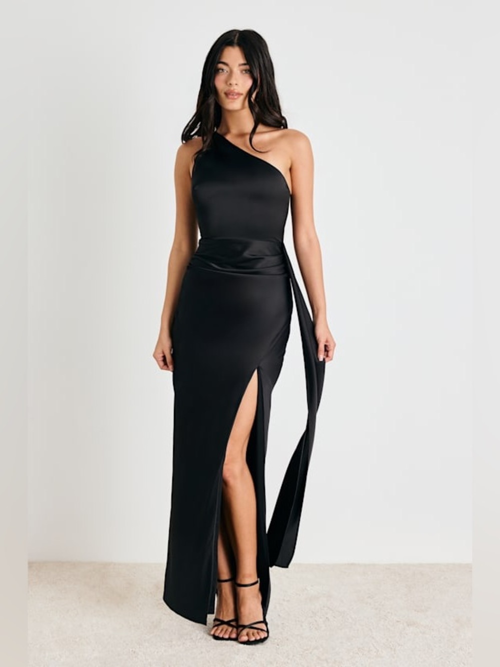 Lulus Signature Elegance Black Satin One-Shoulder Maxi Dress Size XL NWT - Picture 6 of 14